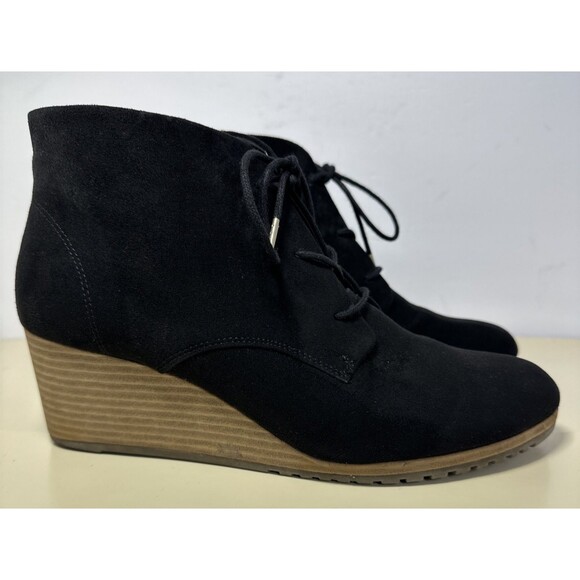 Dr. Scholls Ceelia Comfort Suede Wedge Ankle Lace Up Bootie Shoes Size 10M Black - Picture 1 of 13